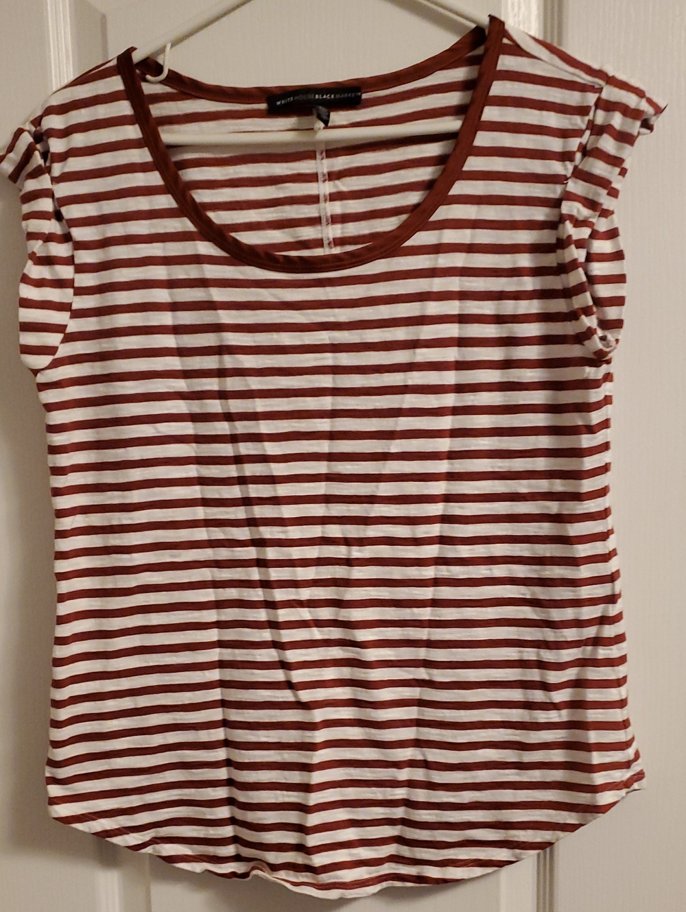 White and Rust Striped Women's Tee by White House Black Market